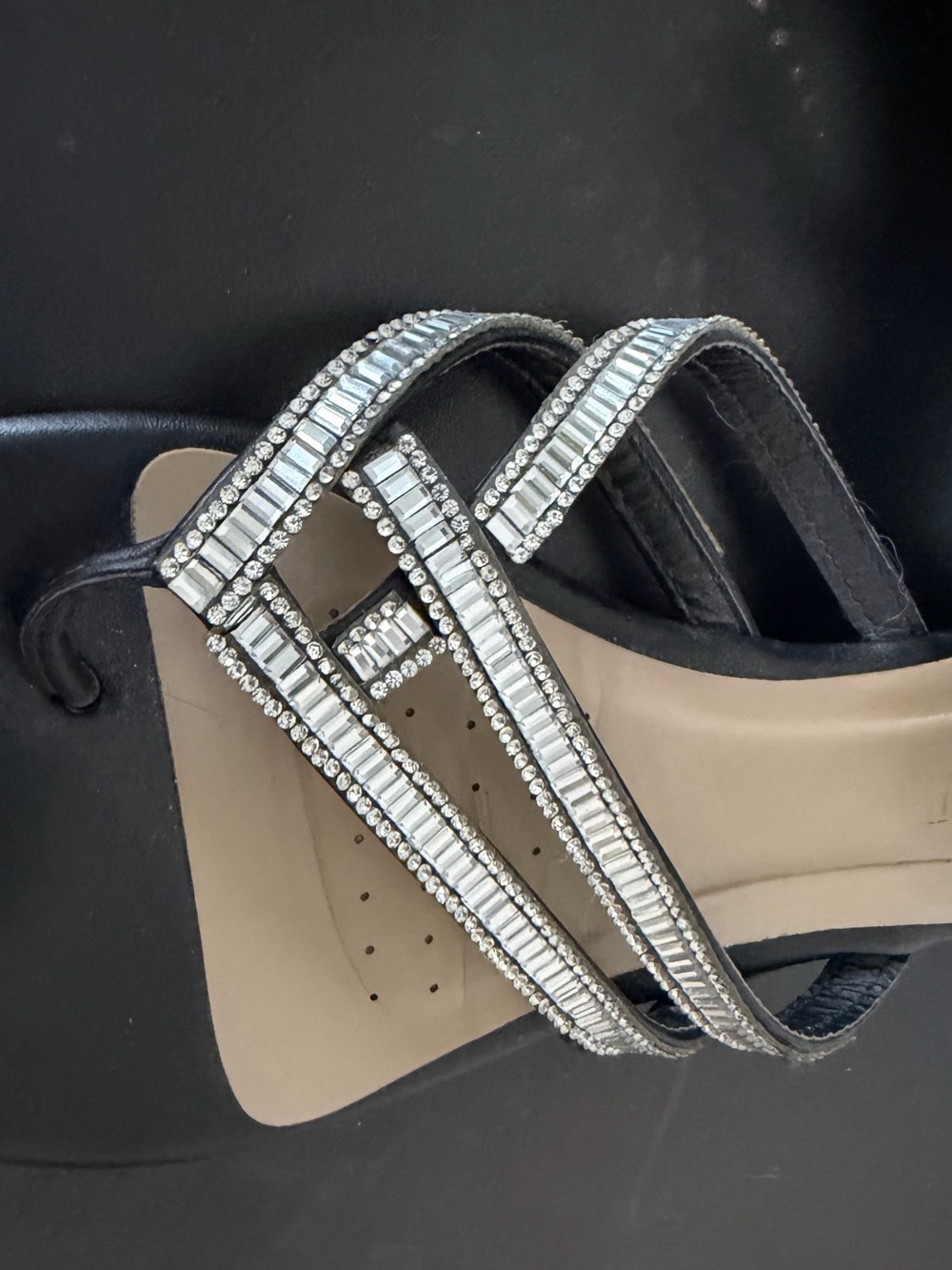 Womens Black Strappy Crystal Sandals